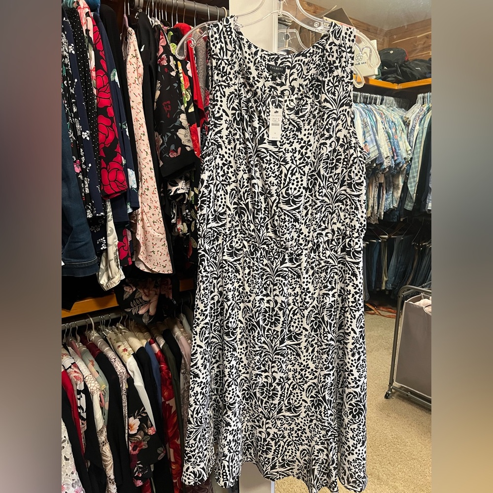 Talbot’s Sleeveless Black & White Floral Print Women's Dress